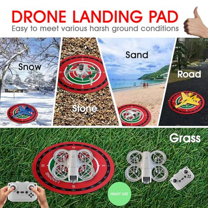 Universal Night-Visibility Drone Landing Pad, Fast-Foldable, Double-Sided Waterproof & Easy-Clean, Weighted Wind-Resistant Launch Pad for Mini 5/4/3 Pro/Mini 4k/Air 3s/Avata 2/Mavic 4 Series Quadcopters(Red) - color: Red