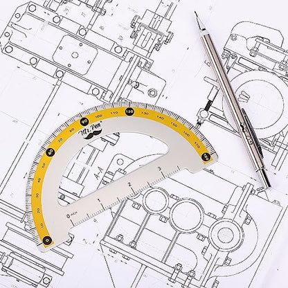 Mr. Pen- Metal Geometry Kit, 4 Pack, 45° & 30°/60° Set Squares - color: Yellow Stripes