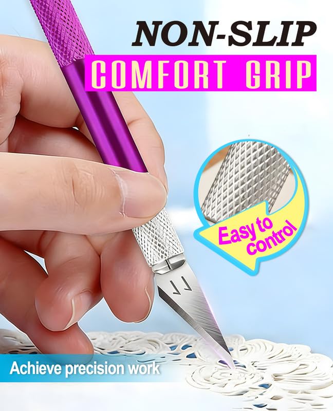 DIYSELF Craft Knife Set with 20 Extra #11 Blades, Aluminum Handle, Ruler - color: Purple-20blades
