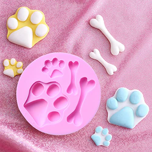 2Pcs Dog Silicone Soap Molds 3D Puppy Paw Bone Shape Silicone Fondant Mould Cute Dog Candle Soap Wax Epoxy Resin Mold Chocolate Candy Cake Baking Molds DIY Art Craft Cake Home Decor - color: 1pc Dog+1pc Paw Bone