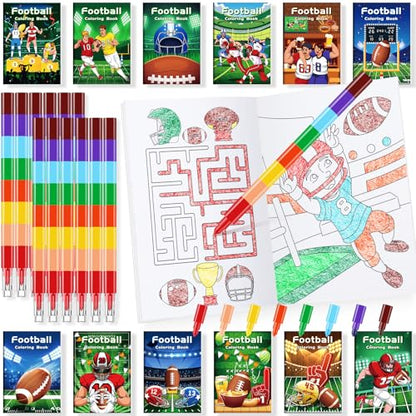 BenLouis 24 Football Mini Coloring Books with 24 Crayons for Kids Bulk - style: Football