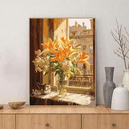 ZRIZQ Flowers Paint by Numbers Kit for Adults Beginner,City Scape,16x20 - color: 16"X20"Rolled Canvas-Floral