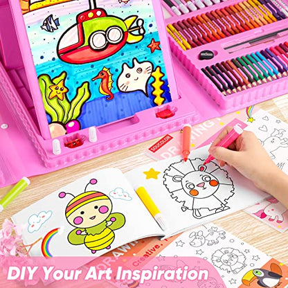 Soucolor 283Pcs Art Supplies Drawing Set Easel Pads Coloring School Gift - color: Pink