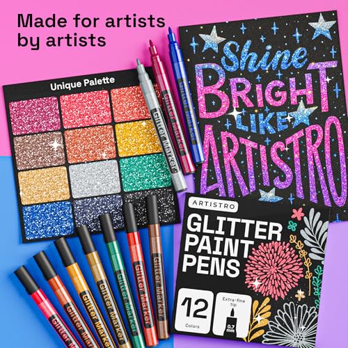 ARTISTRO 12 Glitter Paint Pens for Glass Marking - Extra-Fine Tip - color: Glitter