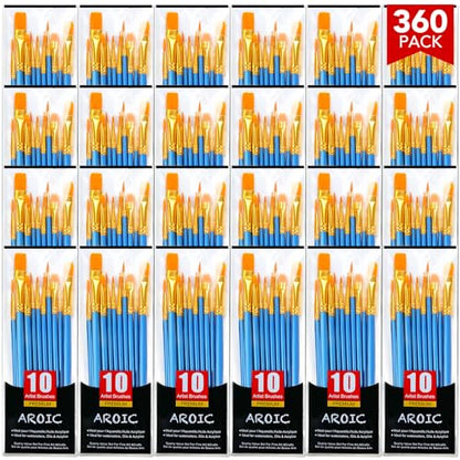 AROIC Acrylic Paint Brush Set, 36pack/360pcs Nylon Hair Paint Brushes - size: 360pcs-blue