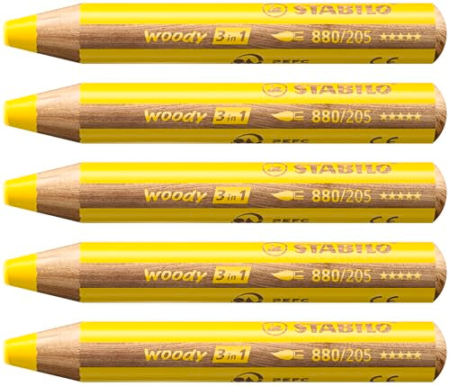 Multi-Talented Pencil - STABILO woody 3 in 1 - Pack of 5 - Yellow - color: Yellow