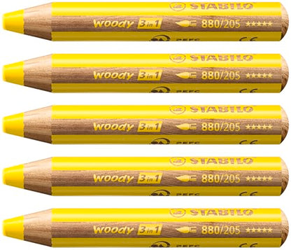 Multi-Talented Pencil - STABILO woody 3 in 1 - Pack of 5 - Yellow - color: Yellow