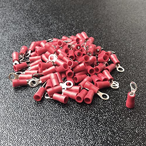 ANGSTROM #6 Bolt Ring Terminals, Insulated Electrical Crimp Connectors 100pcs (22-16ga Red) - color: 22-16ga Red, size: #6 Stud