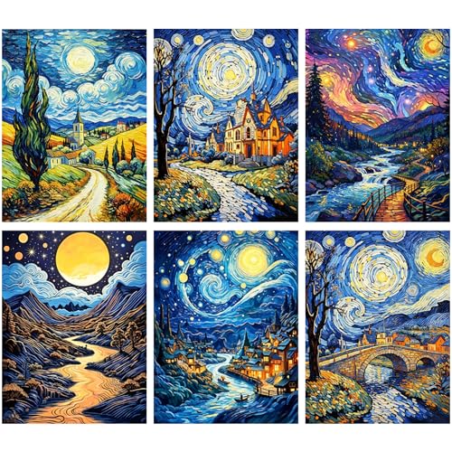 EWJRNSF 6 Pack Landscape Abstract Diamond Painting Kits for Adults DIY - color: Landscape Abstracts