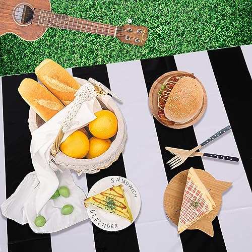 Kesfey Black Striped Tablecloth Picnic Horizontal Stripe Table Cover 3 Pack - color: Black Horizontal Striped