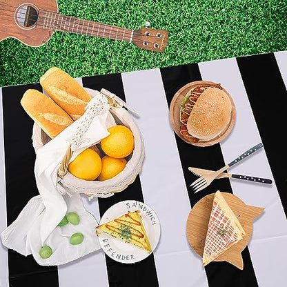 Kesfey Black Striped Tablecloth Picnic Horizontal Stripe Table Cover 3 Pack - color: Black Horizontal Striped
