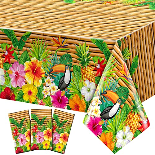 Frienda 3 Pcs Tiki Tablecloth Luau Table Cover Hawaiian Decor, Modern Style - style: Modern