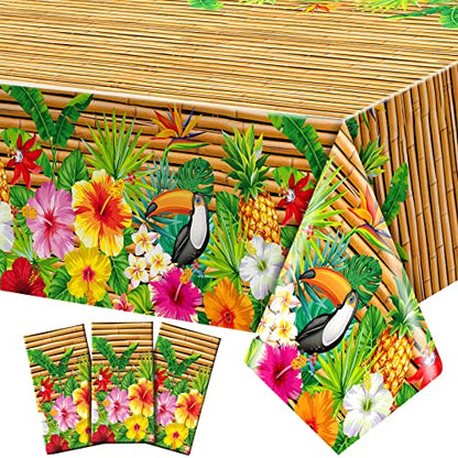 Frienda 3 Pcs Tiki Tablecloth Luau Table Cover Hawaiian Decor, Modern Style - style: Modern