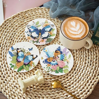 cupmod 8PCS Butterfly Diamond Art Coaster Kits for Adults,Diamond Painting Coasters with Holder, Crafts Kits for DIY Coasters Diamond Art Kits for Adults - color: Jxbd53