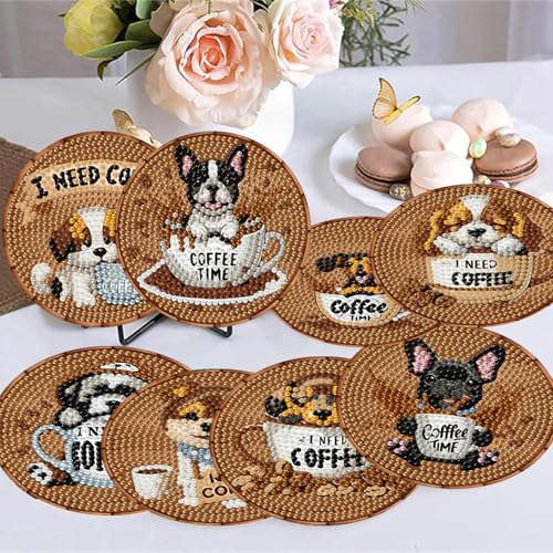 8 Pack Diamond Art Coasters,Coffee Dog Diamond Painting Coasters Kits - color: Coffee Dog Coasters