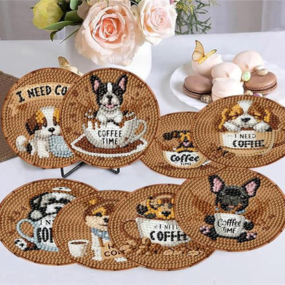 8 Pack Diamond Art Coasters,Coffee Dog Diamond Painting Coasters Kits - color: Coffee Dog Coasters