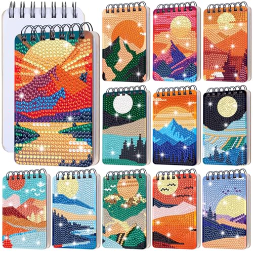 Fuyoooo 12 Pcs Landscape Diamond Art Notebook for Adults, 4.72 x 2.83 Inch - style: Landscape
