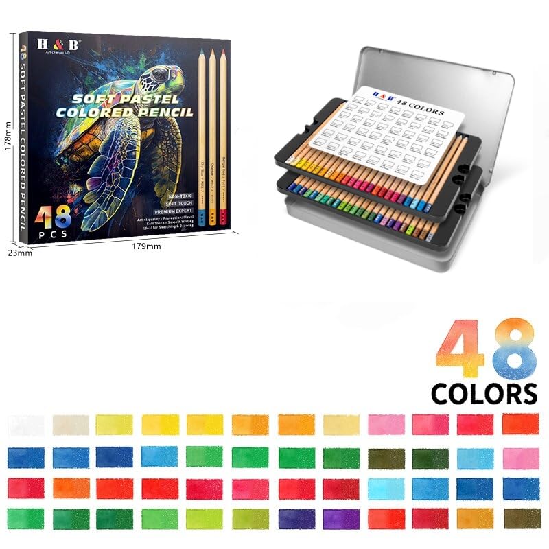 H & B 48 Soft Chalk Pastel Pencils for Artists & Adults - size: 1 Count (Pack of 48)
