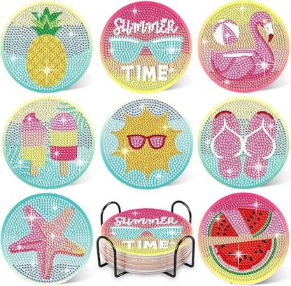 Leatrice 8 PCS Diamond Art Coasters Small Diamond Painting Kits for Adults - color: AA Beach