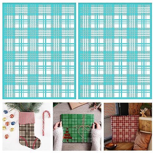 2PCS Plaid Stencil Buffalo Reusable Grids Silk Screen Self-Adhesive Printing 8.5x11 Inch Check for Painting Wood Wall Tile Canvas Paper Fabric - style: 2 PCS Buffalo Plaid Printing Stencils