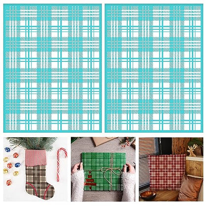 2PCS Plaid Stencil Buffalo Reusable Grids Silk Screen Self-Adhesive Printing 8.5x11 Inch Check for Painting Wood Wall Tile Canvas Paper Fabric - style: 2 PCS Buffalo Plaid Printing Stencils