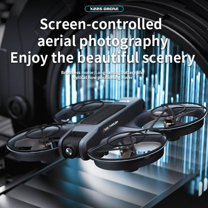 FPV drone equipped with remote controller to support first-person view flight. Built with full propeller protection guard and collision-resistant structure, easy-operation design fits beginners perfectly. Adopts optical flow positioning system and brushle