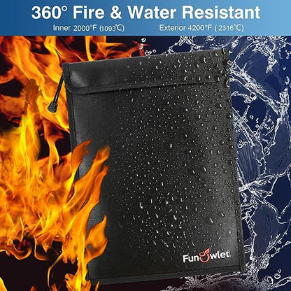 Fireproof Waterproof Money Document Bag, 3Pack Safe Pouch - color: Black