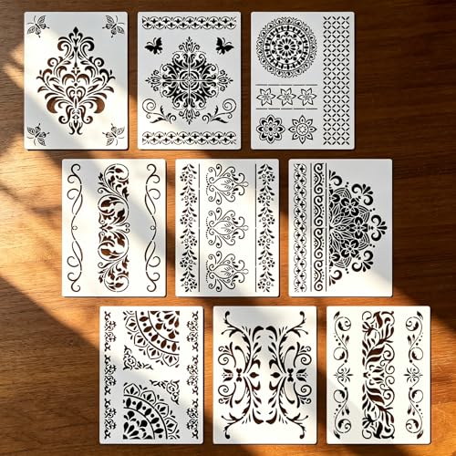 9Pcs Mandala Pattern Template Painting Stencil Drawing - style: Datura