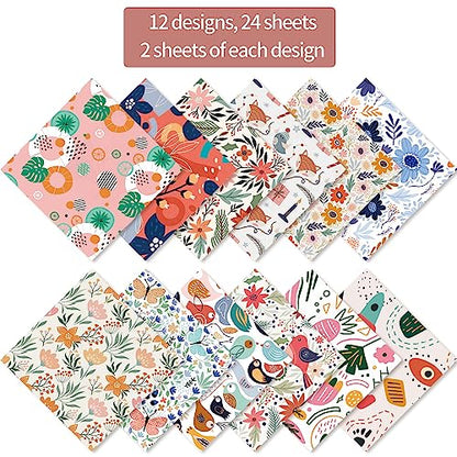 6x6" Cardstock Single Sided Scrapbooking,Craft Decorative Scrap Book Paper - color: 24sheets-flower bird