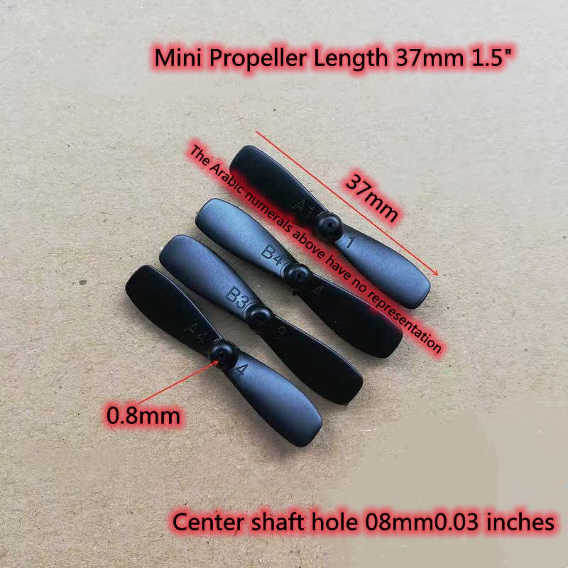 skrnrhrery Mini Propeller, Suitable for Small and Medium UAV Quadcopters - Nylon Propeller with 0.8 and 1.0mm Center Shaft, Blade Length 46/42/37mm - AB Positive and Negative (37MM Shaft 0.8) - size: Length 37 holes 0.8mm