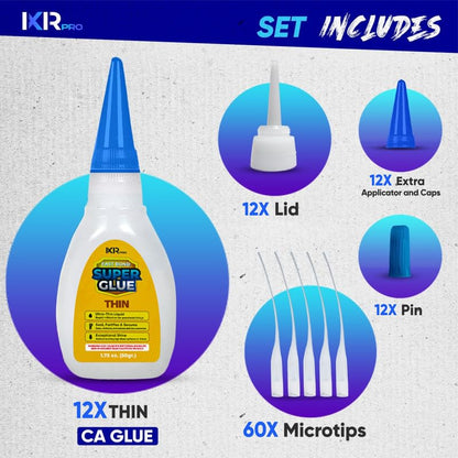 Thin CA Glue, Super Glue, Cyanoacrylate Adhesive, 12 Pcs 1.75oz Repair kit - size: 12 Pack