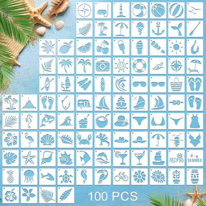 Fainne 100 Pcs 1.5 Inch Hawaii Theme Small Stencils for Crafts - style: Hawaii