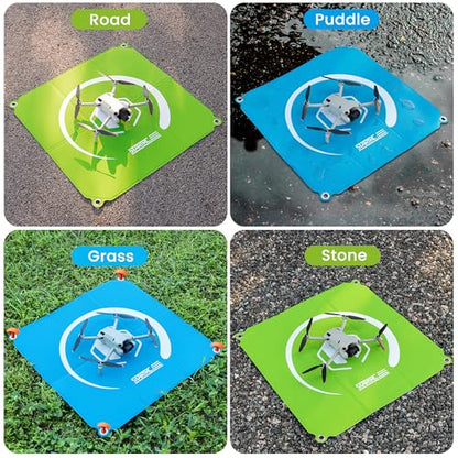 STARTRC Drone Landing Pad 22 inch Foldable & Waterproof with Wipe-clean Surface, Drone Accessories for DJI Mini 5 Pro/4/3/Mini 4k/NEO 2/Avata 360/Lito X1/Mavic 4 pro/Air 3s, for Skyrover X1/S1 Landing Pad Weighted with Stakes(55cm) - color: Sky blue-green