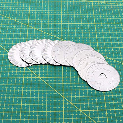 AUTOTOOLHOME 45mm Rotary Cutter for Fabric w/10 Pack Pinking Rotary Blades