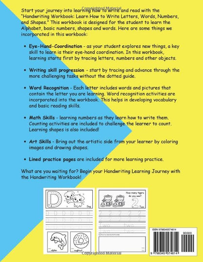 Handwriting Workbook: Learn How to Write Letters, Words, Numbers, Shapes