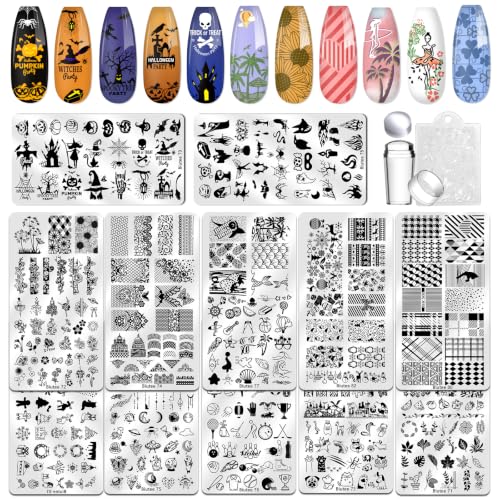 Biutee Nail Stamping Plate Set 12Pcs Nail Stamping Kit with Nail Stamper - color: 15 PCS