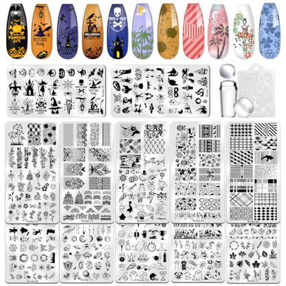 Biutee Nail Stamping Plate Set 12Pcs Nail Stamping Kit with Nail Stamper - color: 15 PCS