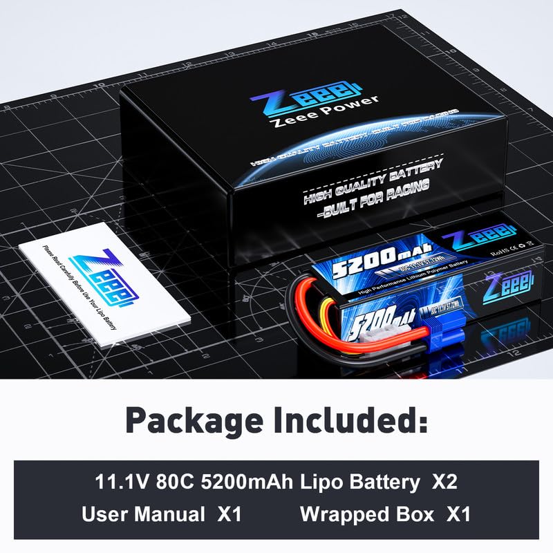 Zeee 3S Lipo Battery 5200mAh 11.1V 80C with EC5 Connector (2 Packs)