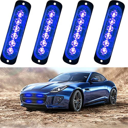 6LED Car Truck Emergency Beacon Warning Hazard Flash Strobe Light Blue/Blue 4-pack - color: Blue Blue