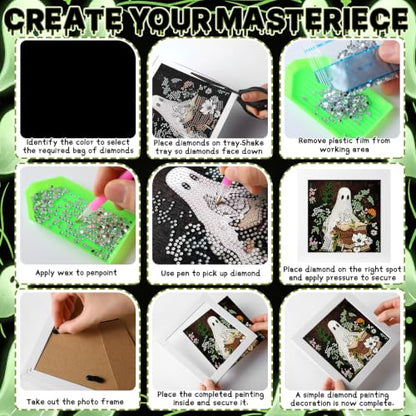 Geyoga 4 Pcs Halloween Diamond Painting Kits with Frame 7 x 7 Inch - style: Ghost