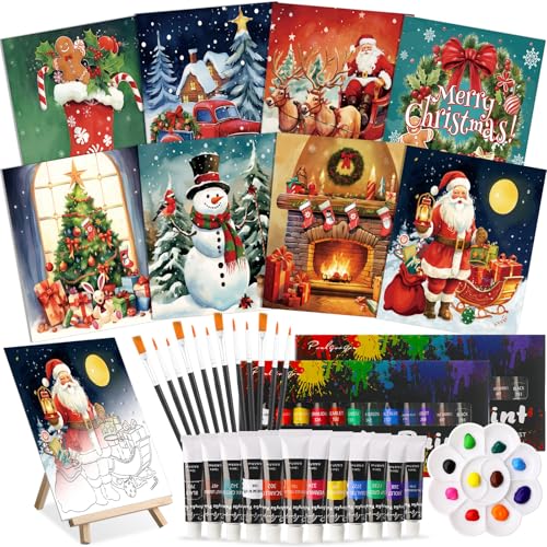 Cholemy 36 Pcs Paint and Sip Kit Gift for Adults 8''x10'',Christmas A - style: Christmas A