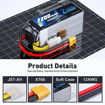 Zeee 6S Lipo Battery 2200mAh 22.2V 120C with XT60 Connector (2 Pack)