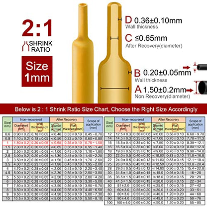 Chanzon 2:1 Ratio 1/24" (1mm) Heat Shrink Tubing 8Ft Roll Yellow - color: Yellow, size: 1mm (1/24") - 8FT