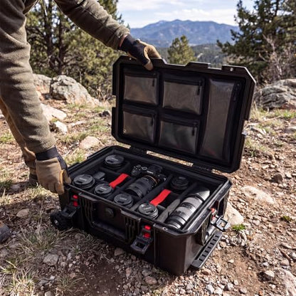 Weatherproof Hard Case, Stackable Trolley Case with Wheels, Hook and Loop Divider & Strap, IP67 Waterproof for Camera, Drones and Gear, 21.7" x 13.8" x 8.7", Black - color: Black