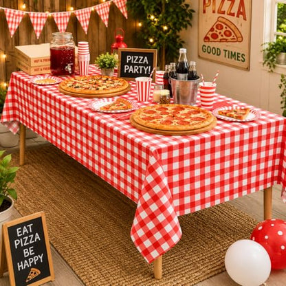 3 Pcs Red Gingham Tablecloths, Checkered Party Table Covers 54x108 Inch - color: Red and White