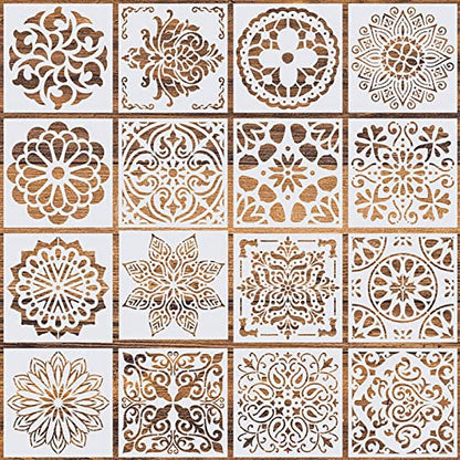 16 Pcs Mandala Stencils, 6 x 6 Inch Reusable Painting Templates for Crafts - style: Mandala Stencils-1