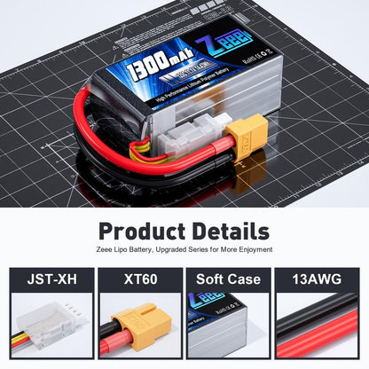 Zeee 11.1V 120C 1300mAh 3S RC Lipo Battery Graphene Battery with XT60 Plug for FPV Racing Drone Quadcopter Helicopter Airplane RC Boat RC Car RC Models(2 Pack)