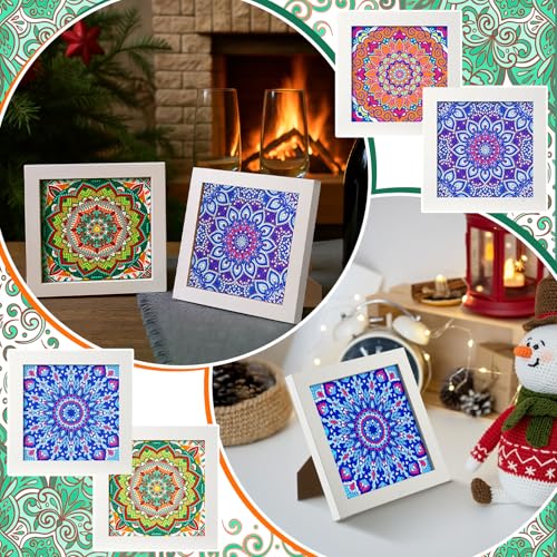 Geyoga 4 Pack Mandala Diamond Painting Kits with Frame for Adults, 7x7 Inch - style: Mandala