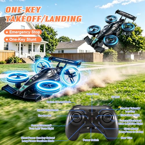 RC Flying Drift Car & Stunt Drone Remote Control Airplane Car Toys for Kids - color: Black