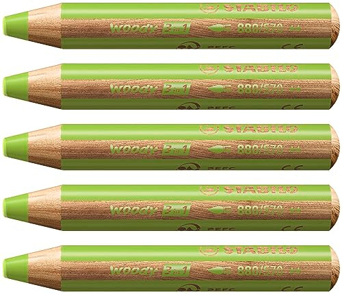 STABILO Multi-Talented Pencil woody 3 in 1 - Pack of 5 - Leaf Green - color: Leaf Green
